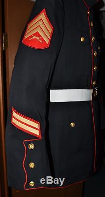 USMC US Marine Corps Dress Blue Uniform Sergeant Sgt. Size 44 Lg Shirt Tie Pants