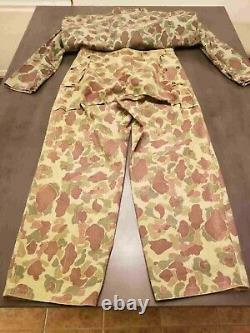 USMC WWII P44 Frogskin Reversible Camouflage Shirt & Pants Set Vintage XL MINTY