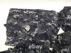 Us Navy Working Uniform Blue Digital Camo Pants, 2 Shirts, 3 Hats XL