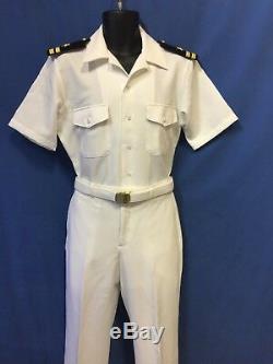Usn- New Lt White Uniform (100% Polyester) Shirt Size L, Pants 35, 36r Or 37r