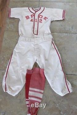 VTG 1930s/40s Flannel BASEBALL UNIFORM Bowlus School Supply ELKS Shirt34 Pants30