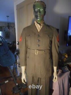VTG 1967 Mens US Marine Corps Dress Green Uniform Coat 38S, Pants, Belts & Shirt