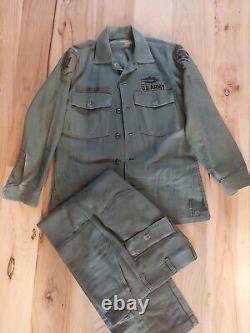 VTG US Army Ranger OG 107 Sateen Fatigue Shirt 1970s with Patches and Pants