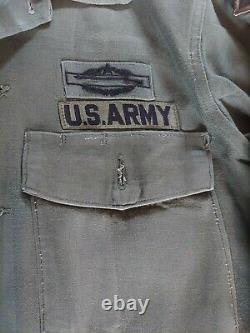 VTG US Army Ranger OG 107 Sateen Fatigue Shirt 1970s with Patches and Pants