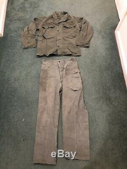 VTG WW2 WWII 1945 US ARMY HBT Herringbone Shirt Jacket & Cargo pants MILITARY
