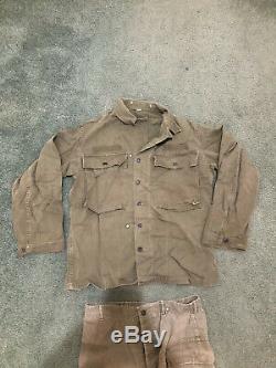 VTG WW2 WWII 1945 US ARMY HBT Herringbone Shirt Jacket & Cargo pants MILITARY