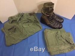 Vietnam Era Army Complete Sateen Green Uniform Pants & Shirt & Jungle Boots Read