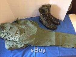 Vietnam Era Army Complete Sateen Green Uniform Pants & Shirt & Jungle Boots Read