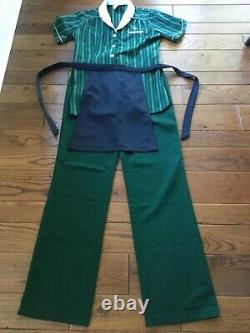 Vintage 1983 McDonalds Uniform Green Polyester Sz 10 Pants, Shirt, Apron
