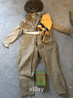 Vintage Boy Scout Lace Up Pants, Shirt, Neckerchief, Campaign Hat- 1920's