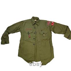 Vintage Boy Scout Uniform Youth L 1965 Long Sleeve Shirt Pants Cover Pins Patch