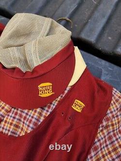 Vintage Burger King Employee Corduroy Uniform Shirt Pants Hat -Size 12
