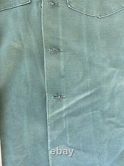 Vintage Sateen Army Canvas Button Up Uniform Shirt And Trousers Pants Green