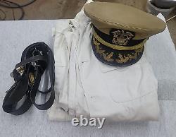 Vintage Us Navy Commander Cdr Uniform Visor Hat 7 1/4, Belt, Pants And Shirt