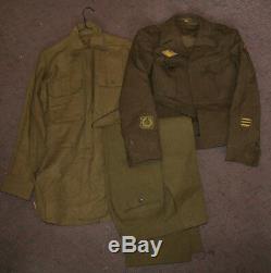 Vintage WW2 Ike Jacket Uniform with Matching Shirt & Pants ETO Overseas Bars MUC