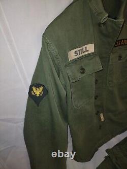 Vintage WW2 Korean War Army Uniform Herringbone Pants And Shirt 7th Army Patch