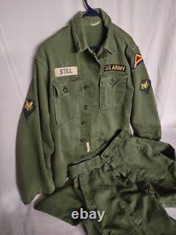 Vintage WW2 Korean War Army Uniform Herringbone Pants And Shirt 7th Army Patch