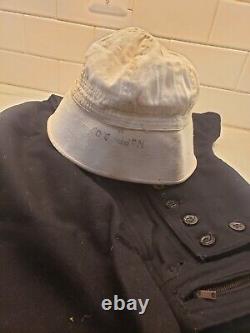 Vintage WW2 US Navy Wool military pant shirt Crackerjack sailor deck bucket hat