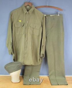 Vintage WWII US Army Wool OD Uniform Gas Flap Shirt Pants Cap 1941 Ruptured Duck