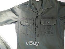Vintage1960s US Navy Seabees Shirt/ pants Vietnam Sateen OG 107 PANTS 34X33