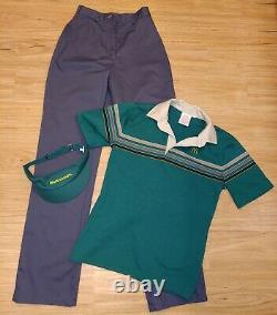 Vtg 1986 Original ladies McDonald's Uniform Shirt Pants Visor Hat sz S