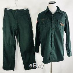 Vtg 50s Dark Green Eplorers Boy Scouts Uniform Shirt Pants Sanforized Sz 15 Reg