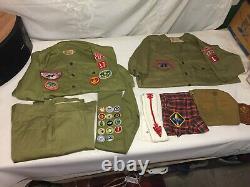 Vtg BSA Boy Scout OFFICIAL Uniform (2 Shirts, Pants, Sash, Arrow Sash, Scarf) ++