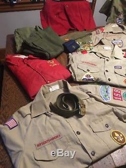 Vtg Lot Boy Scouts Uniforms Pants Shirts Merit Patches Belts Hats More