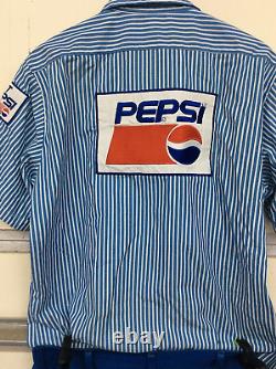 Vtg Pepsi Uniform Button up striped shirt with Blue Pants