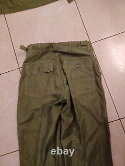 Vtg Vietnam Era Army OG-107 Sateen Pants trousers & shirt olive Military sz S