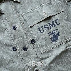 Vtg WW2 WWII 1945 USMC HBT Herringbone Marines Shirt Jacket & Cargo pants