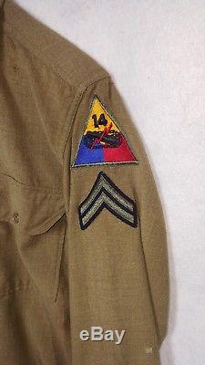 WW2 Army Corporal Wool Uniform, 14th Armored Division, Coat, Shirt, Pants, Belts