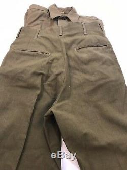 WW2 US Army Officers Dress Shirt & Pants Wool OD too 15/32 Pants 30/32 30 Inseam
