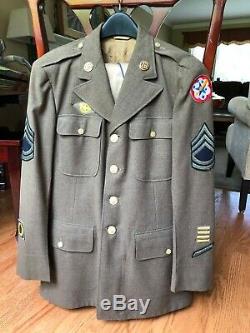WW2 US Army Wool Dress Uniform Set Jacket Pants Shirt Cap Suspenders W Pac MUC