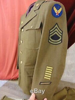 WW2 USAAF UNIFORM LOT Jacket Shirts Pants Hats Ties SERGEANT 1st CLS JOHN KERWIN