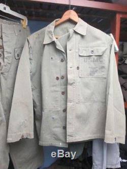 WW2 USMC HBT Harringbone Twill Fatigue Shirt AND ONE POCKET MONEY PANTS SET