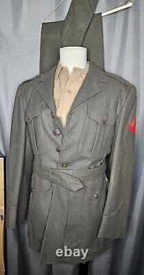 WWII Class A Uniform USMC Pants, Brown Long Sleeved Shirt, Dress Jacket and Hat