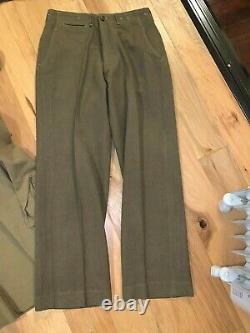 WWII US ARMY GI Uniform TUNIC SHIRT PANTS Belt Tie OVERSEAS Cap Hat LOT