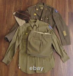 WWII US ARMY WOOL JACKET 38R, PANTS 31x33, SHIRT 15x33 & HATS 7¼ LOT SET- FS