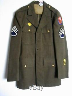 WWII US ARMY Wool Dress Jacket Pants Shirt UNIFORM Patches 38L Staff Sgt ADSEC