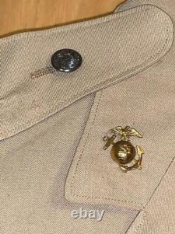 WWII USMC Marine Corps Officer Tan Khaki SUMMER UNIFORM Tunic Pants Hat Shirt