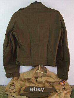 WWII Uniform Grouping IKE Jacket Shirt Pants Garrison Cap Service Cap Named GI