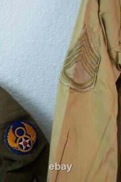 WWII Uniform Grouping IKE Jacket Shirt Pants Garrison Cap Service Cap Named GI