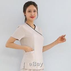 Women Set Hospital Uniform Scrubs Top Pants Zipper up Shirt V neck Nurse PT OT
