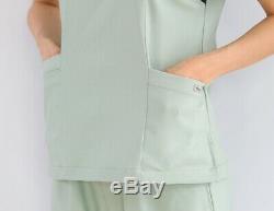 Women Set Hospital Uniform Scrubs Top Pants Zipper up Shirt V neck Nurse PT OT