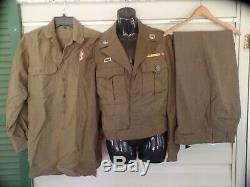 Ww2 Ike Jacket, Pants And Shirt. No Glow To Patches Or Ribbon Bar